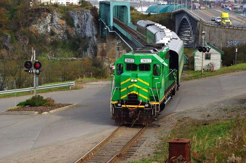 A New Brunswick Southern excursion train crosses the St. John Bridge.
