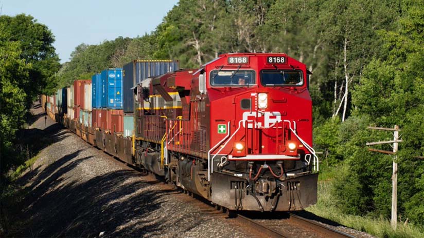A Canadian Pacific double-stack container train.