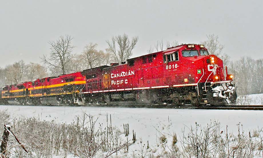 A westbound CP train at Orrs Lake, Ontario.