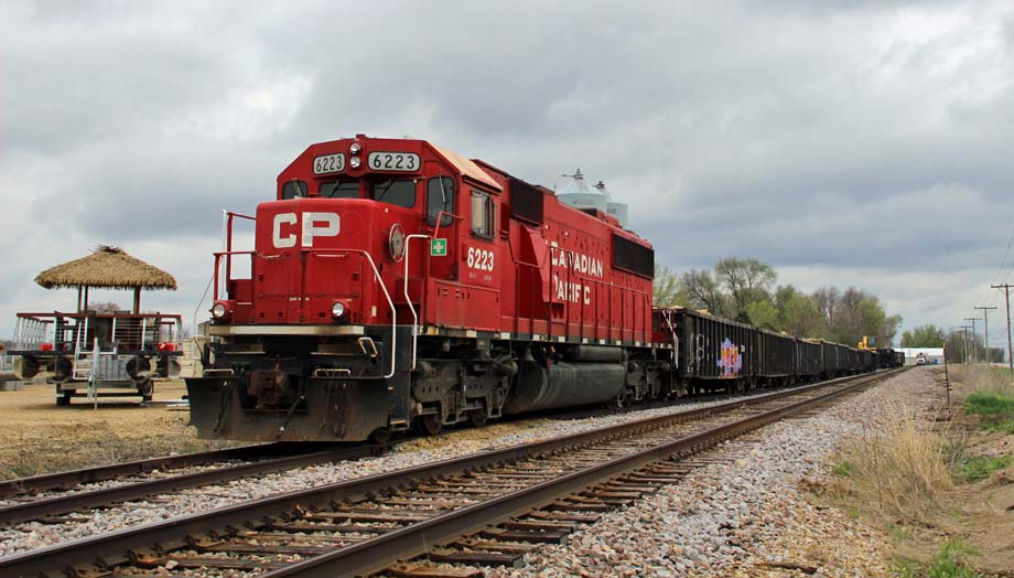 A CP work train occupies a siding in Princeton, Iowa.