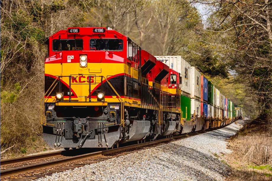 A KCS double-stack container train.