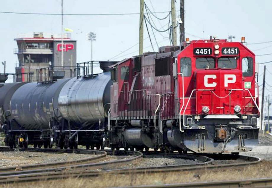 A Canadian Pacific train in a yard somewhere.