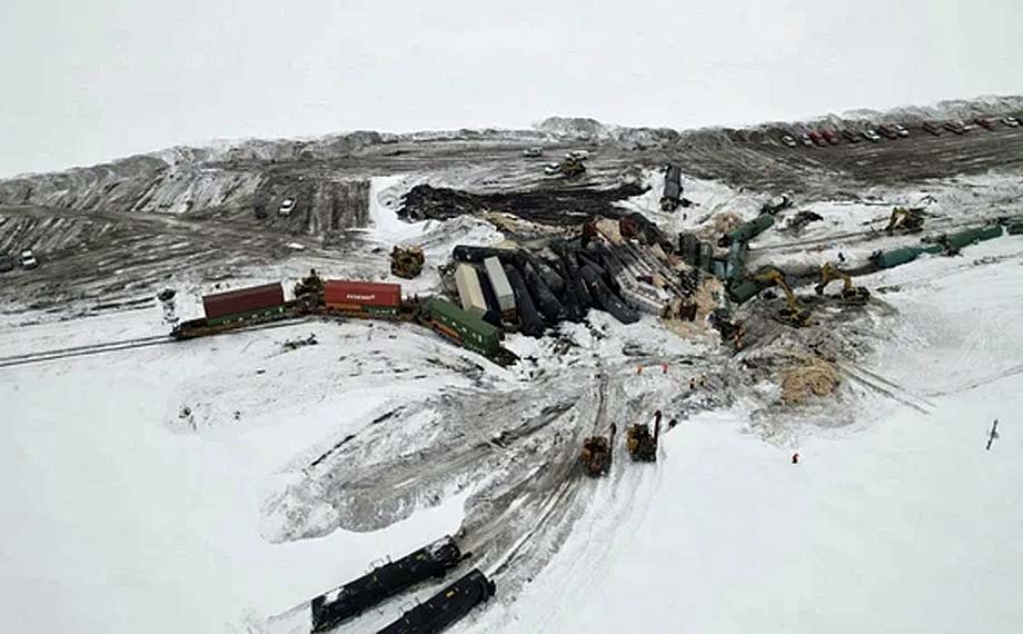 The derailment site in rural North Dakota.