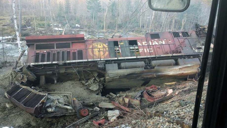 One of the wrecked locomotives.