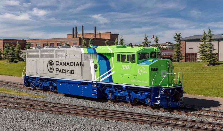 The CPKC hydrogen powered locomotive.