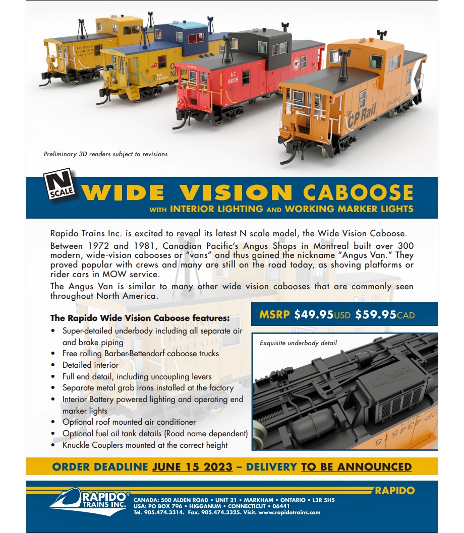 A Rapido Trains Inc. announcement.