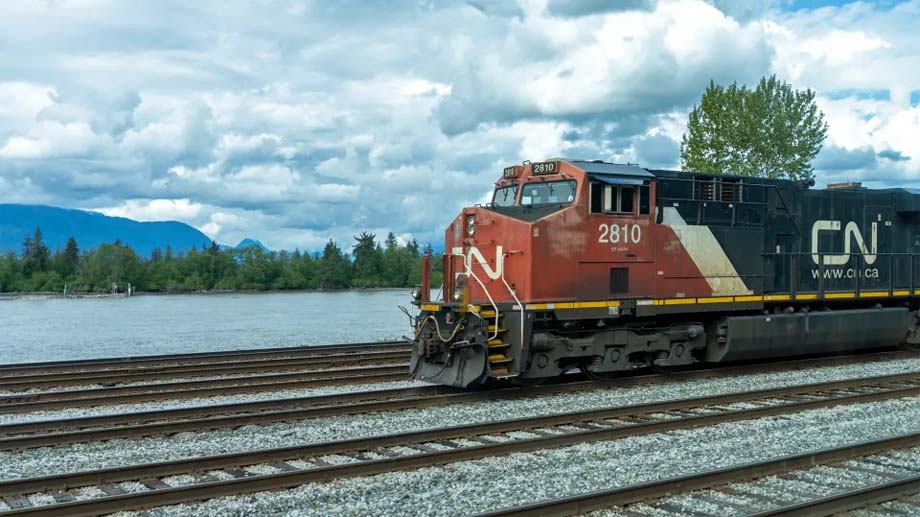 A CN train by the Fraser River.