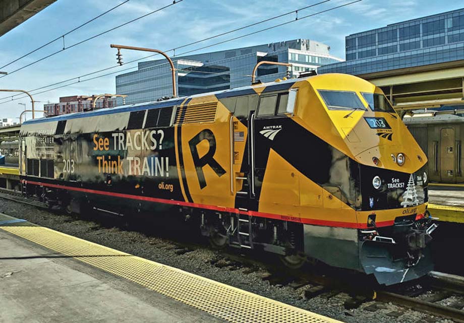 An Amtrak locomotive dedicated to rail safety.