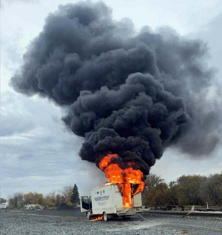 The burning truck.