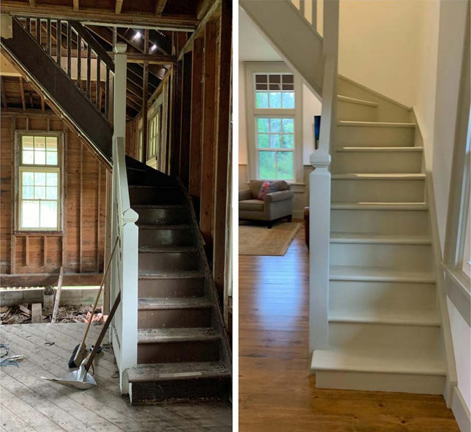 The staircase before and after renovation.