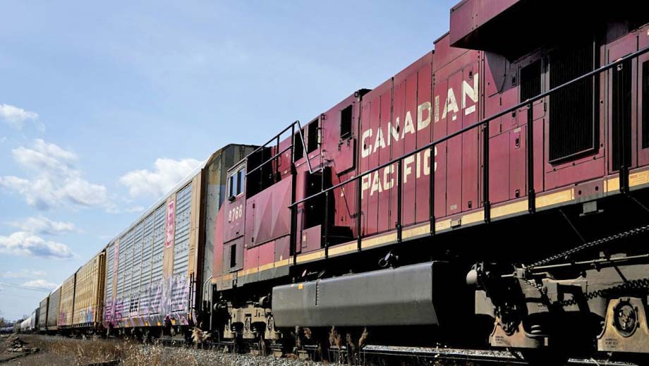 A CPKC train resting in Toronto.